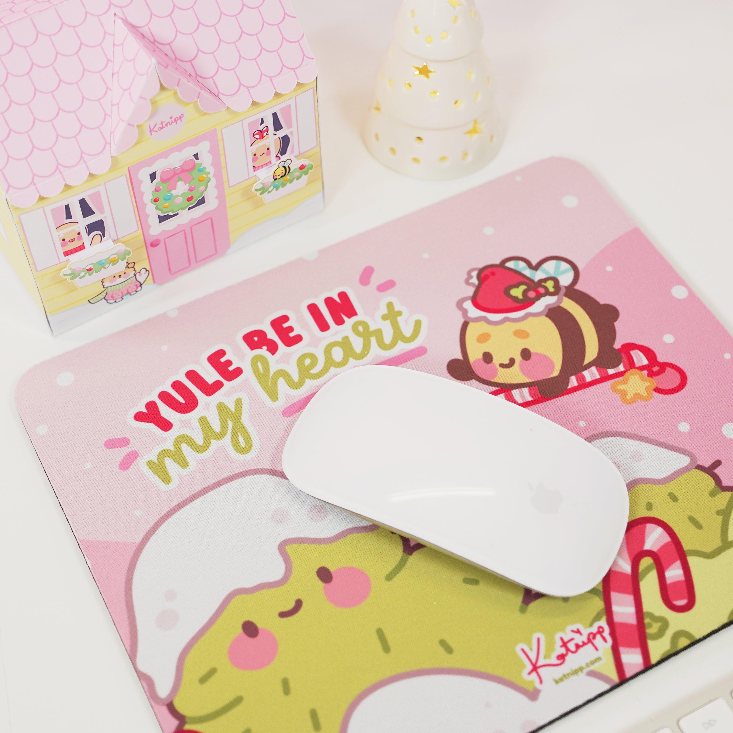 Image of Bumblebutt Candy Cane Kawaii Mouse Pad with festive design. 2