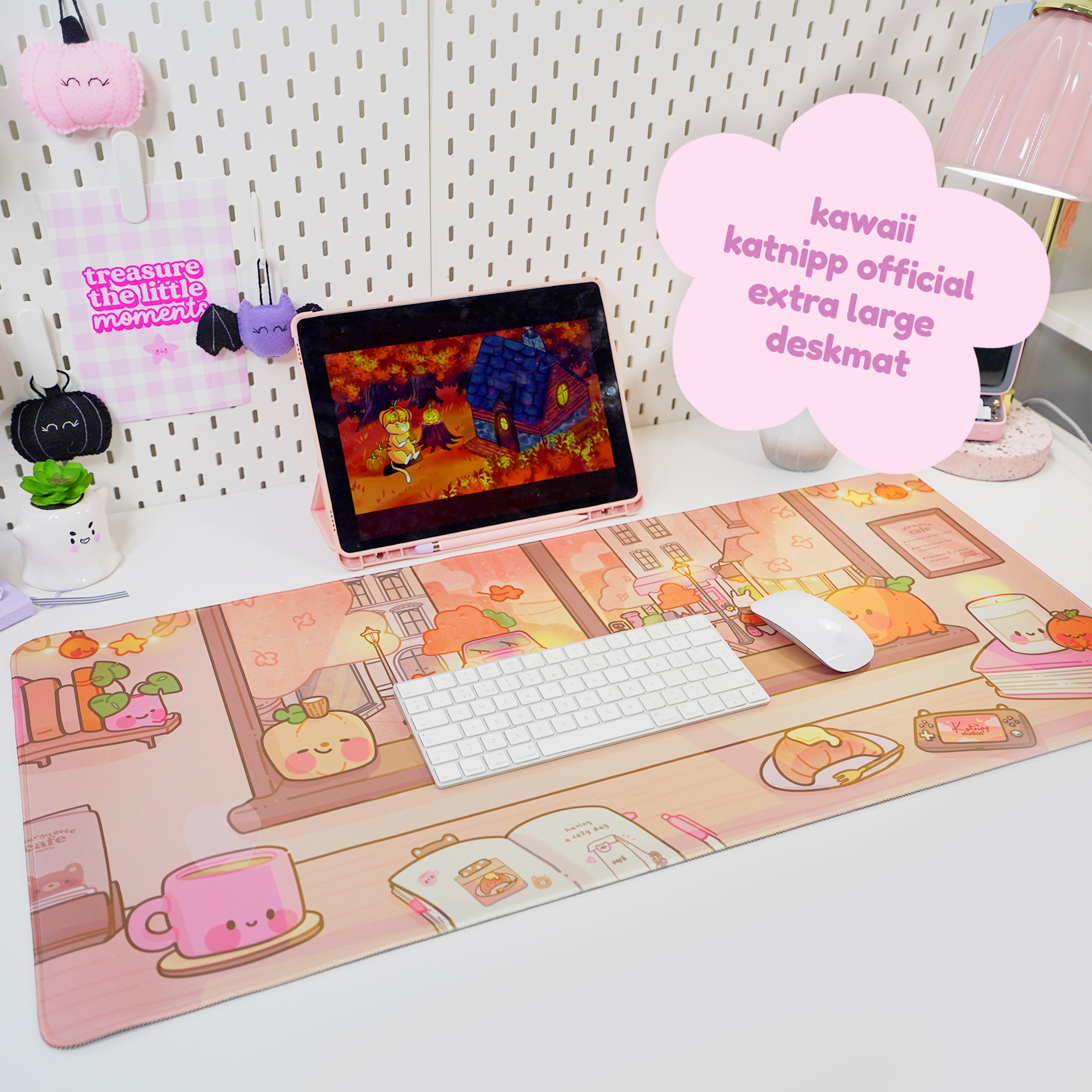 Appleパソコンデスクトップ　ゆきうさぎさん専用 Cosy Pumpkin Cafe Desk Mat | Autumn Kawaii Desk Decor – Katnipp