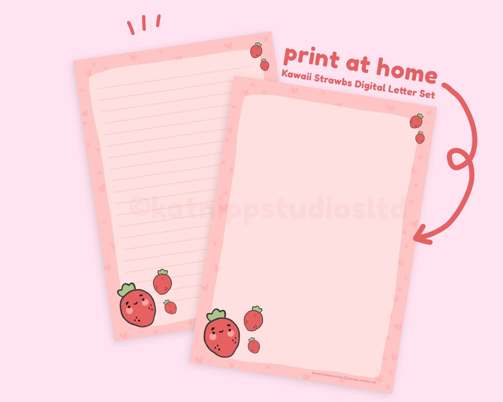 Strawberry Digital Letter Set | Printable Cute Digital Stationery | Ad – Katnipp Studios strawberry-digital-letter-set-printable-cute-digital-stationery-ad-katnipp-studios