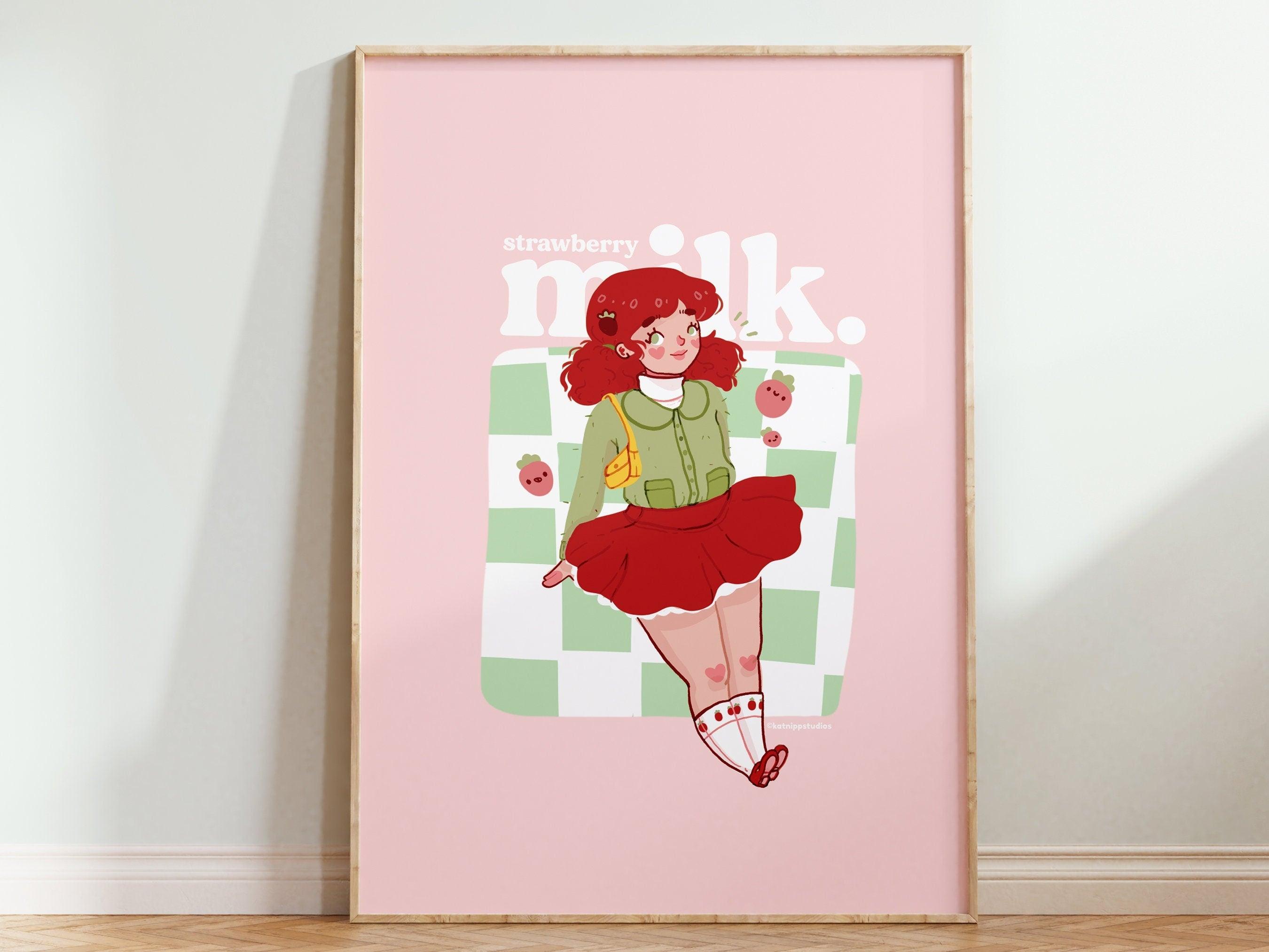 Colourful Girl Strawberry Art Print ~ Cute Fashion Art Print - Katnipp Illustrations