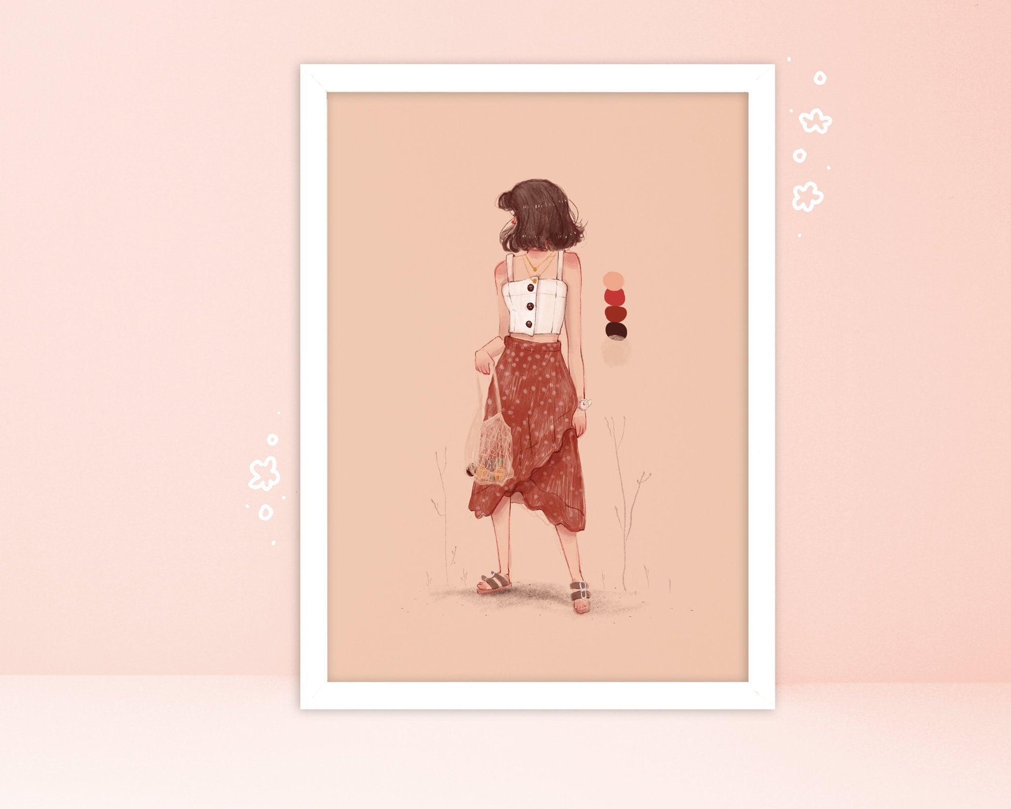 Fashion Beige Pastel Girl Illustration Art Print - Katnipp Illustrations
