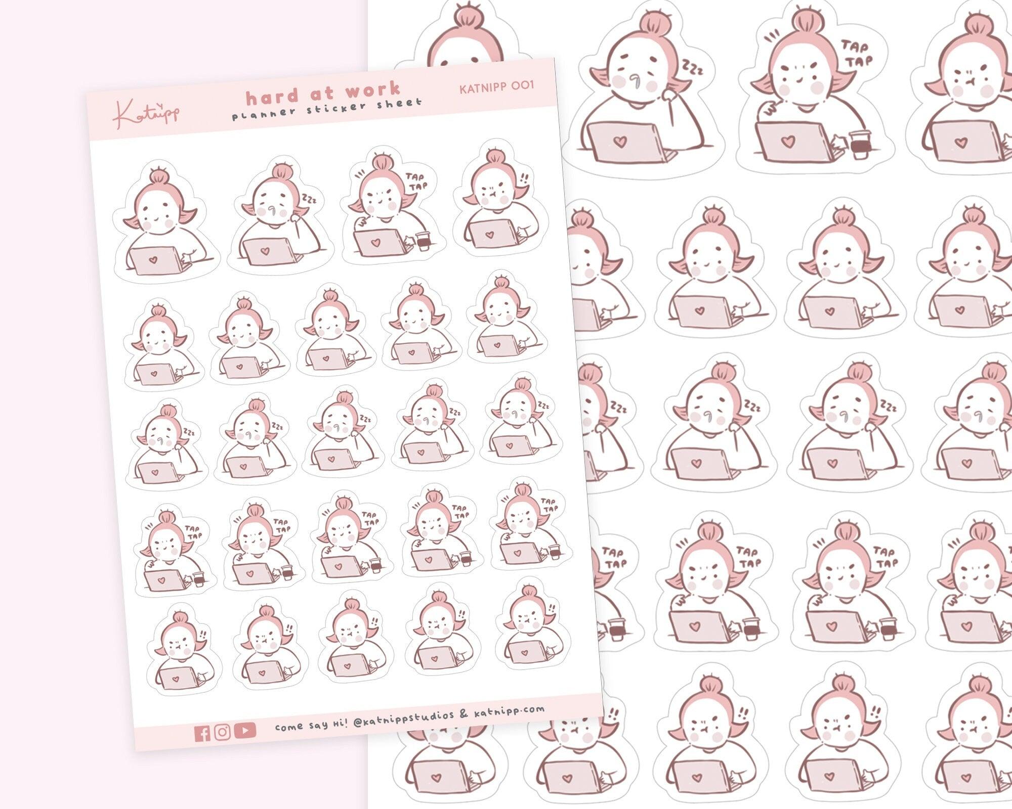 Katnipp Cute Laptop Working Planner Stickers  ~ KATNIPP001 - Katnipp Illustrations