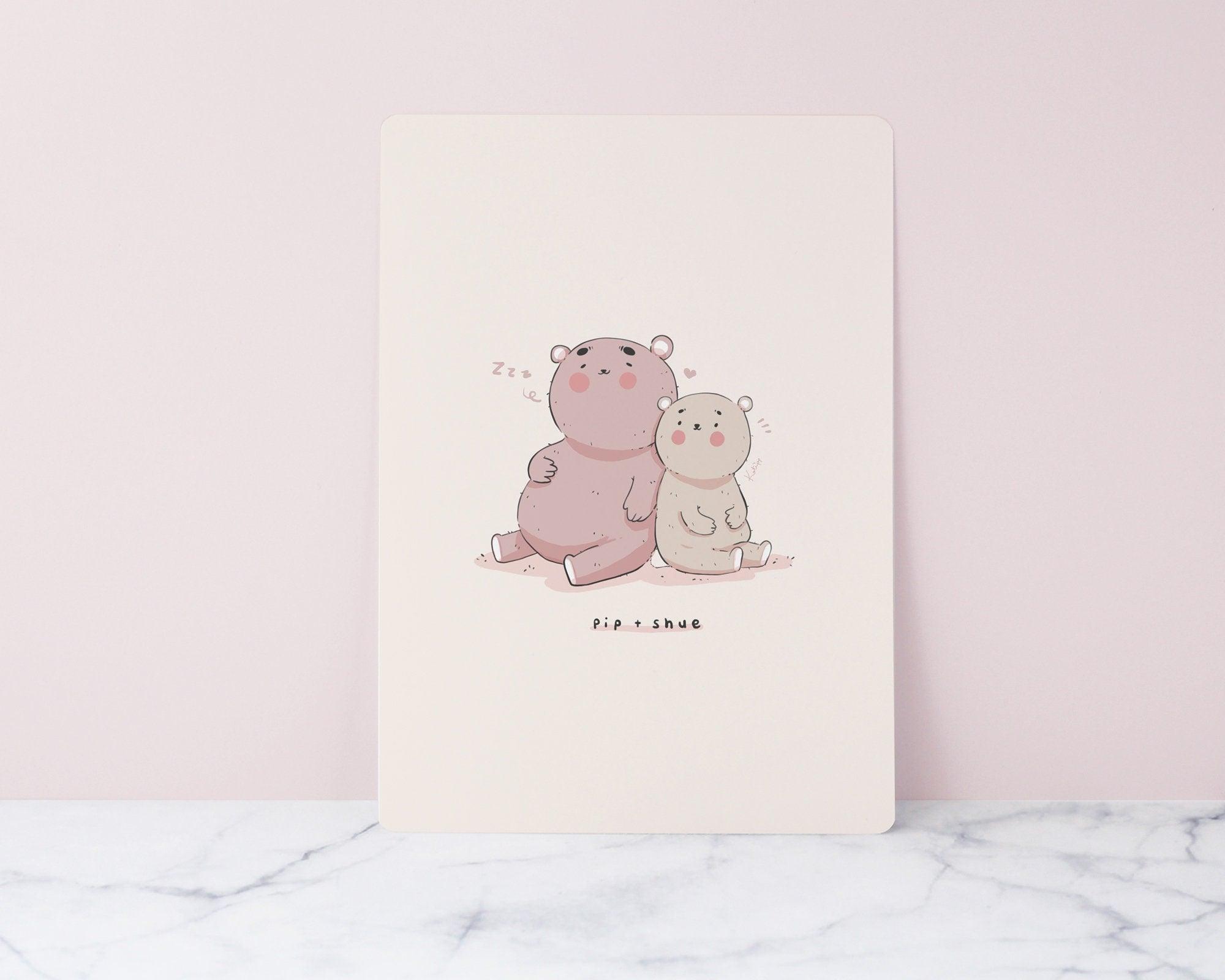 Kawaii Sleepy Bear Art Print ~ Cute Bear Nursery Print - Katnipp Illustrations