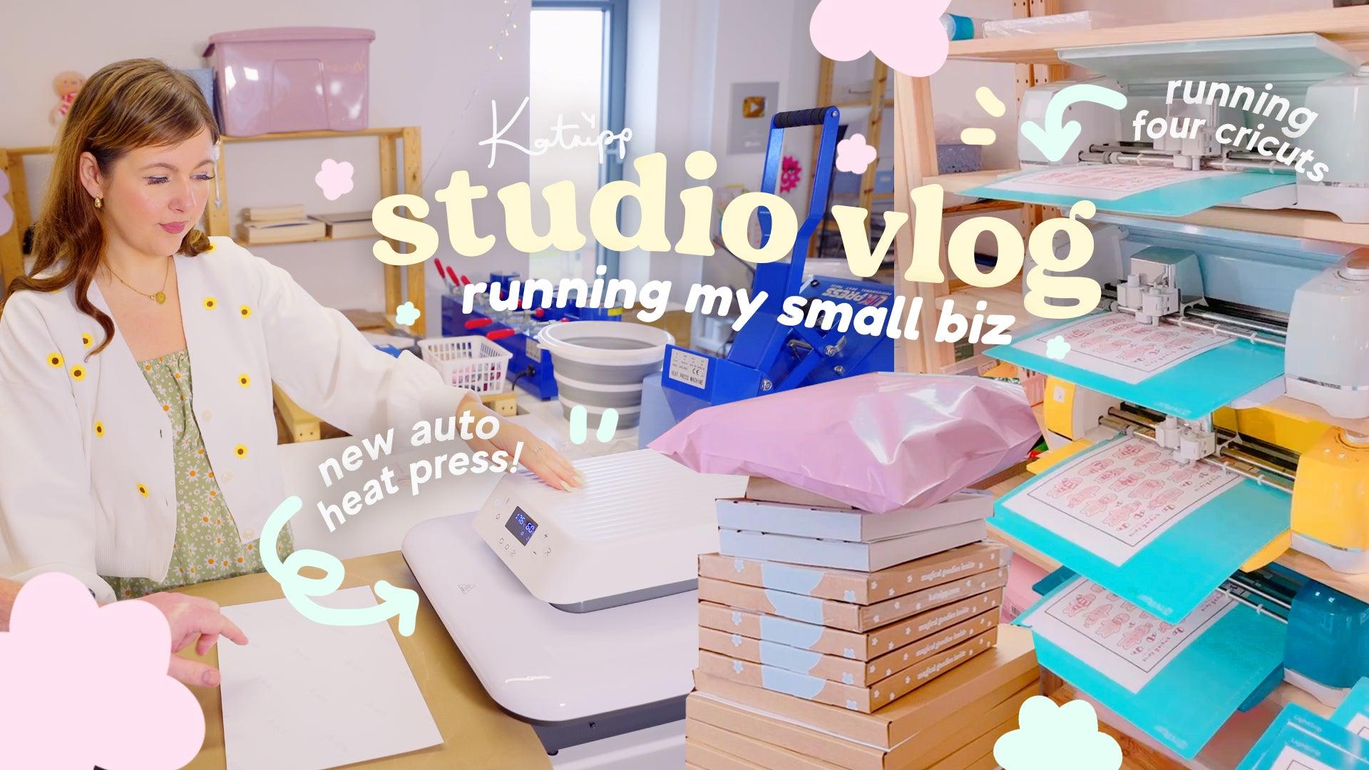 STUDIO VLOG ✿ We got a new Auto-Heat press, Running 4 Cricuts & New Packaging for our Small biz - Katnipp Studios