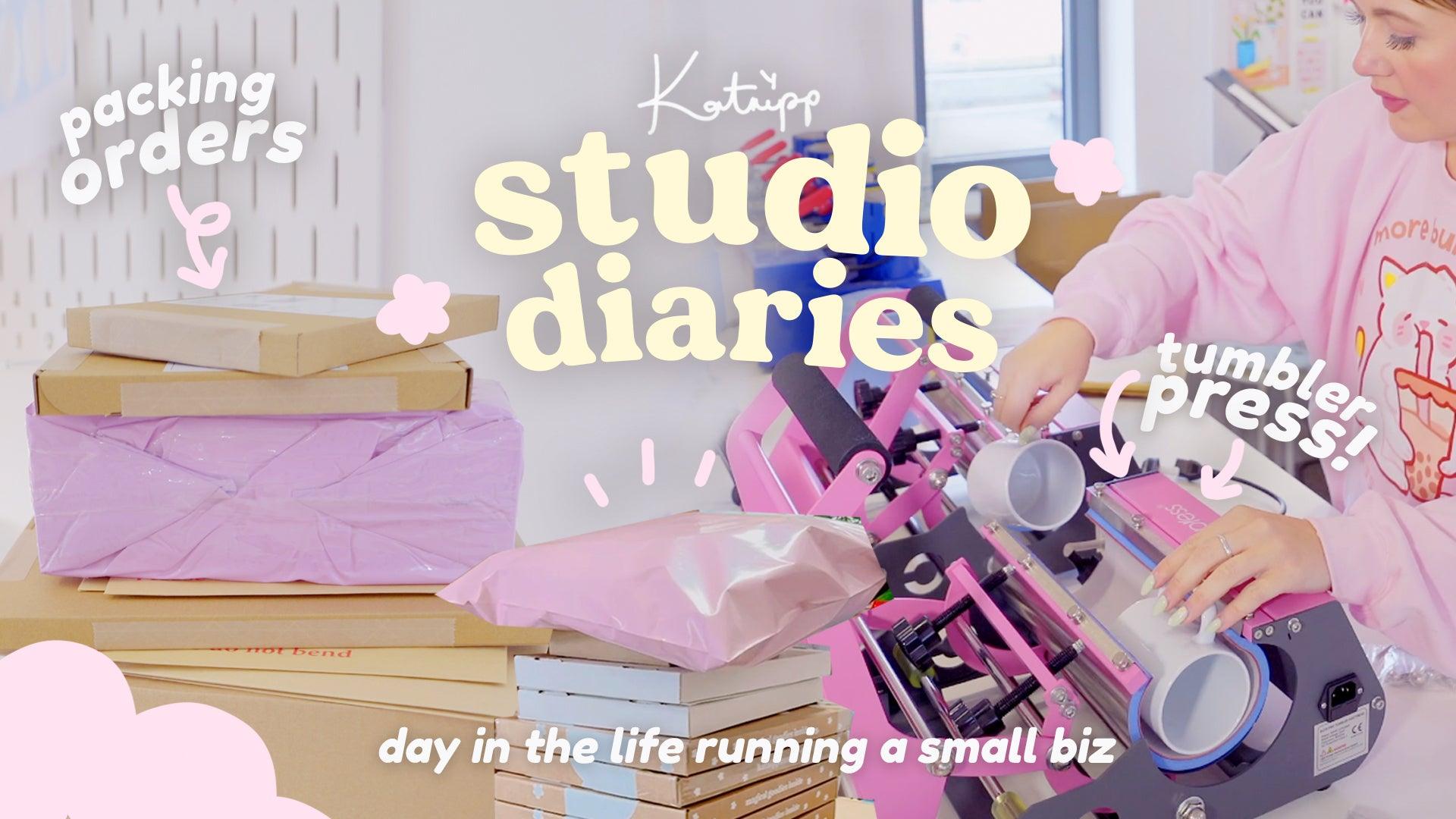 STUDIO VLOG ✿ We got a new glass tumbler press, packing orders & new product reveal - Katnipp Studios
