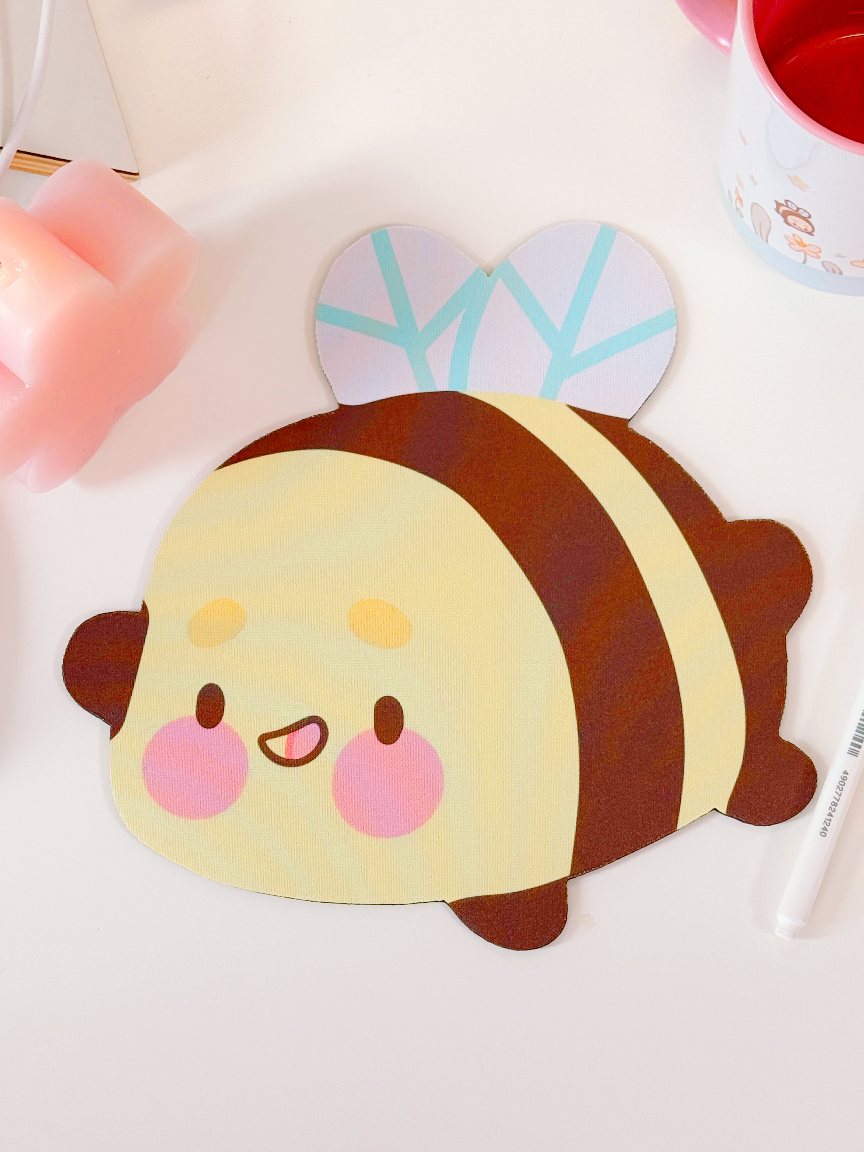 Bumblebutt Bee Mouse Pad | Kawaii Cottagecore Desk Mat | Cute Chubby Bee Mouse Pad | Pastel Spring Desk Decor