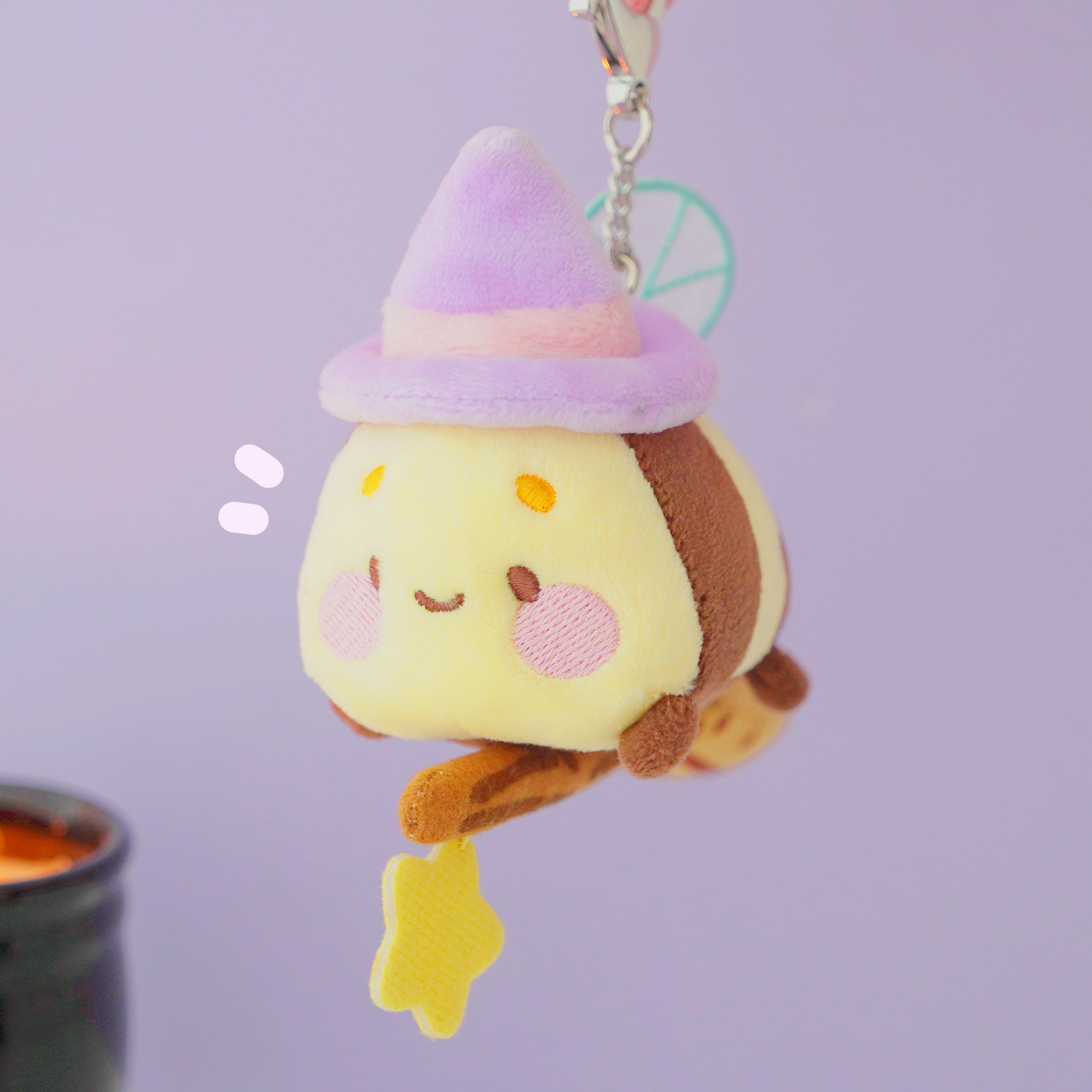 Bumblebutt & The Pastel Witch Keychain | Kawaii Bee Witch Plush on Broom | Cute Halloween Keyring