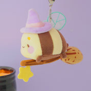 Bumblebutt & The Pastel Witch Keychain | Kawaii Bee Witch Plush on Broom | Cute Halloween Keyring