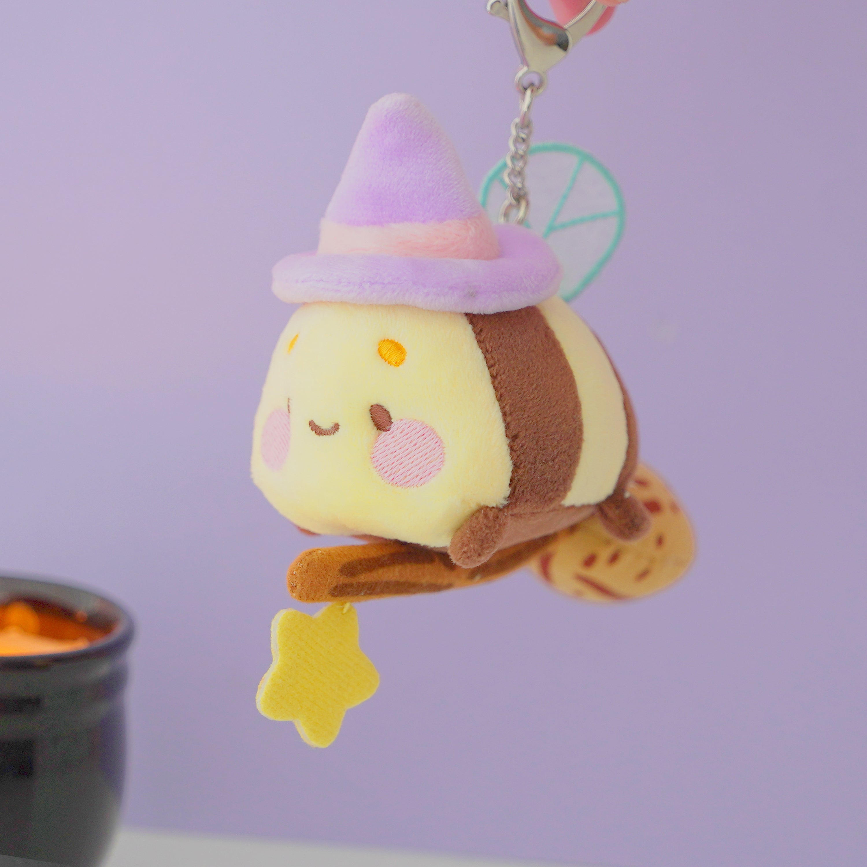 Bumblebutt & The Pastel Witch Keychain | Kawaii Bee Witch Plush on Broom | Cute Halloween Keyring