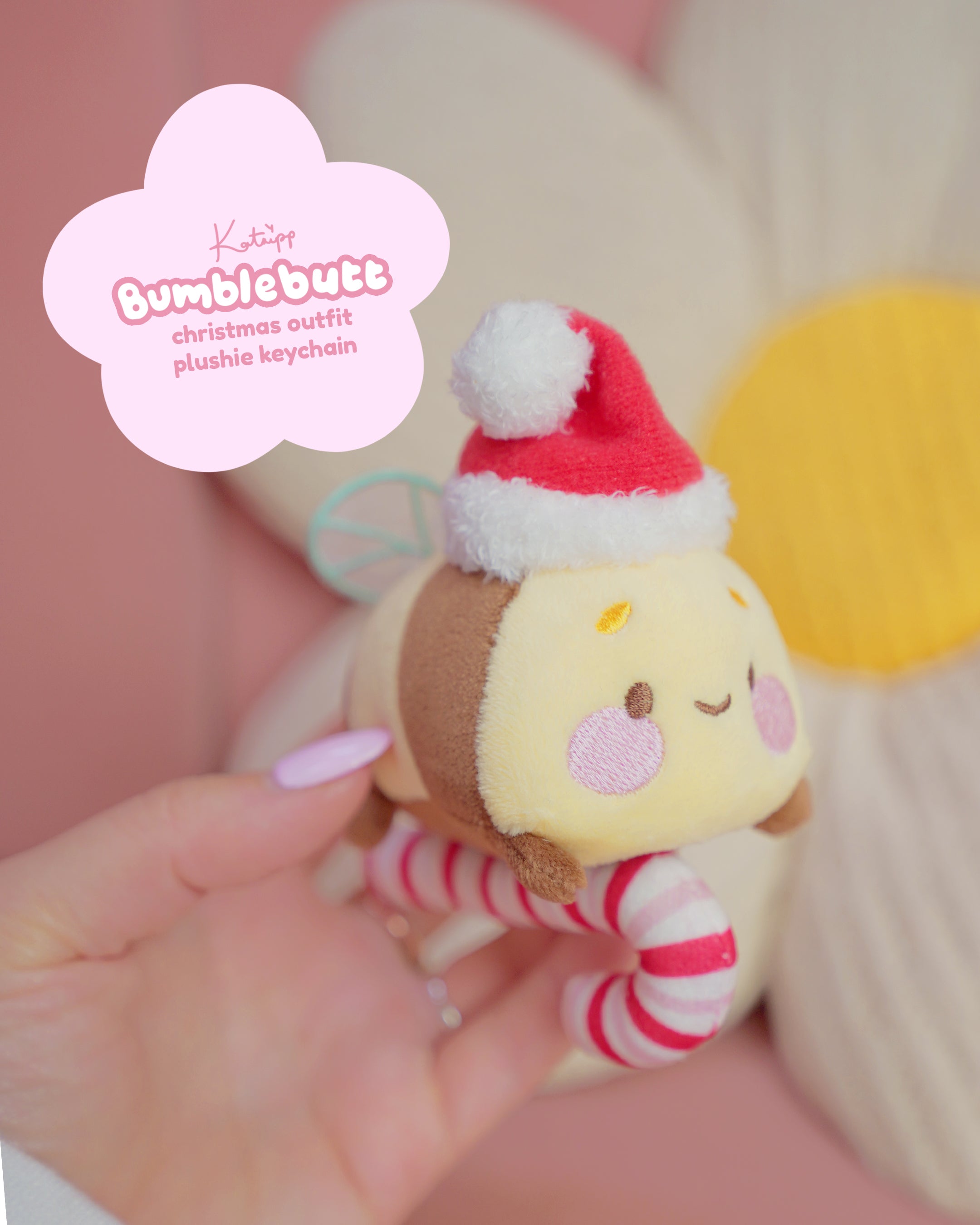 Candy Cane Academy Bumblebutt Keychain Plush | Whimsical Christmas Cottage Core Plush Keychain | Kawaii Collectable Plush | Katnipp Studios