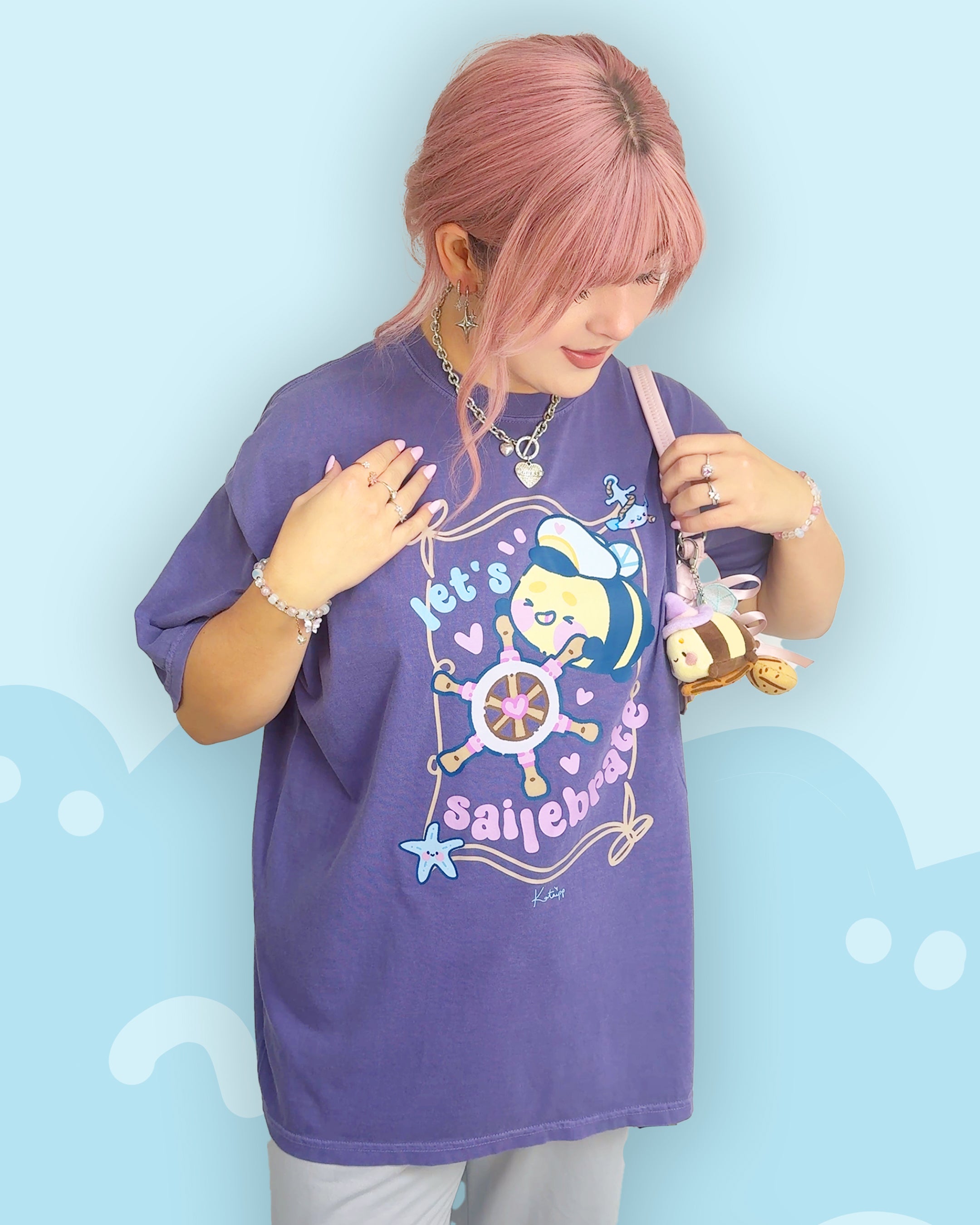 Let’s Sailebrate | Kawaii Captain Bumblebutt T-Shirt | Comfort Colours Heavyweight Tee | Y2K Pastel Ocean Aesthetic 🐝⭐