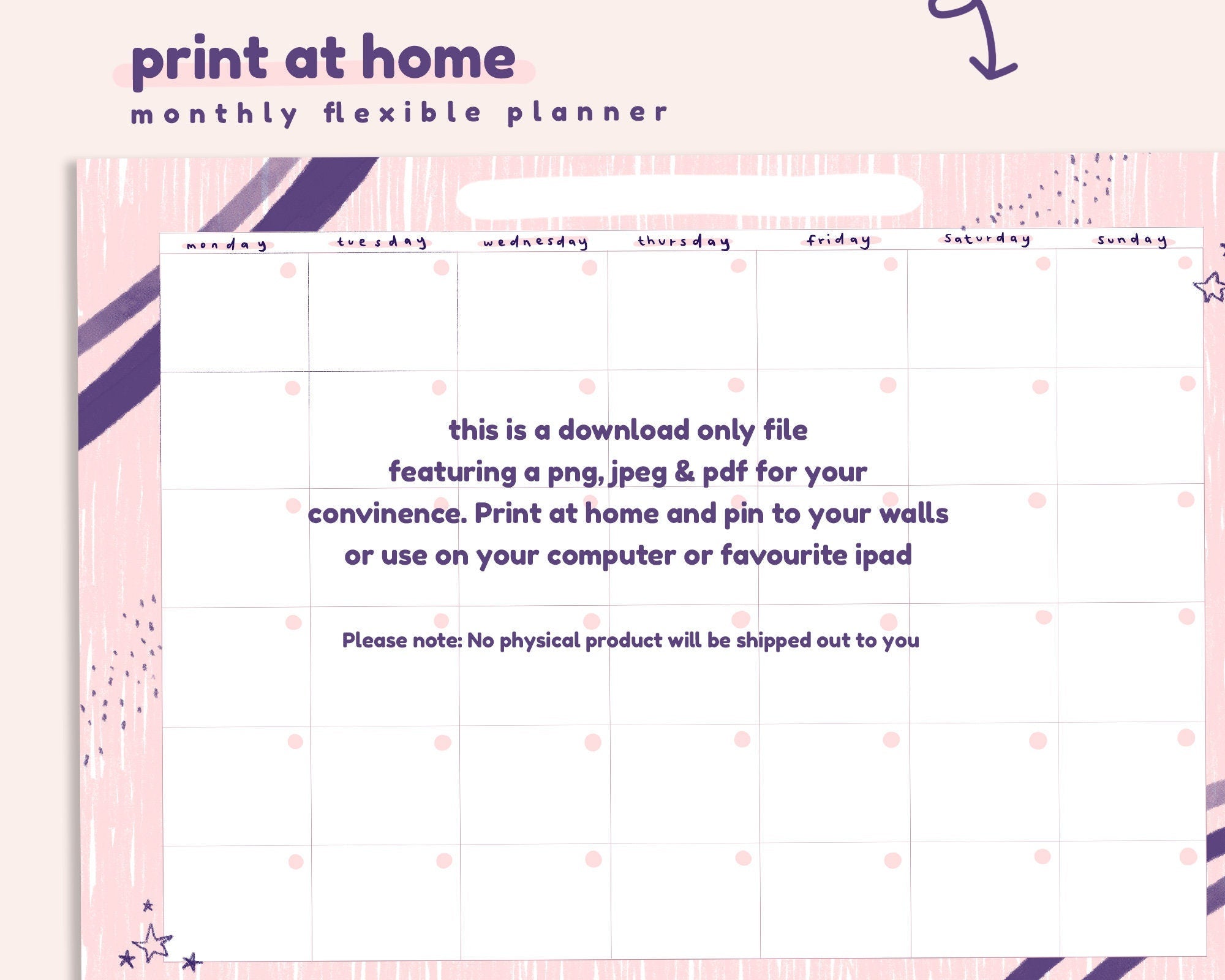 2026 Monthly Printable Wall Calendar & Planner | Flexible Pastel Pink & Navy Digital Download for Home or Office Organisation Katnipp character product
