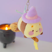 Bumblebutt & The Pastel Witch Keychain | Kawaii Bee Witch Plush on Broom | Cute Halloween Keyring