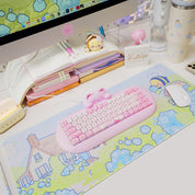 Blue Hydrangea XL Gaming Mouse Pad | Cottagecore Bumblebutt Desk Mat | Kawaii Floral Aesthetic Decor | Katnipp Studios