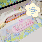 Blue Hydrangea XL Gaming Mouse Pad | Cottagecore Bumblebutt Desk Mat | Kawaii Floral Aesthetic Decor | Katnipp Studios