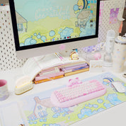 Blue Hydrangea XL Gaming Mouse Pad | Cottagecore Bumblebutt Desk Mat | Kawaii Floral Aesthetic Decor | Katnipp Studios