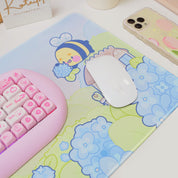 Blue Hydrangea XL Gaming Mouse Pad | Cottagecore Bumblebutt Desk Mat | Kawaii Floral Aesthetic Decor | Katnipp Studios