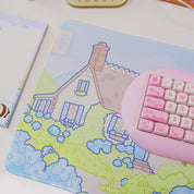 Blue Hydrangea XL Gaming Mouse Pad | Cottagecore Bumblebutt Desk Mat | Kawaii Floral Aesthetic Decor | Katnipp Studios