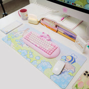 Blue Hydrangea XL Gaming Mouse Pad | Cottagecore Bumblebutt Desk Mat | Kawaii Floral Aesthetic Decor | Katnipp Studios