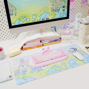 Blue Hydrangea XL Gaming Mouse Pad | Cottagecore Bumblebutt Desk Mat | Kawaii Floral Aesthetic Decor | Katnipp Studios