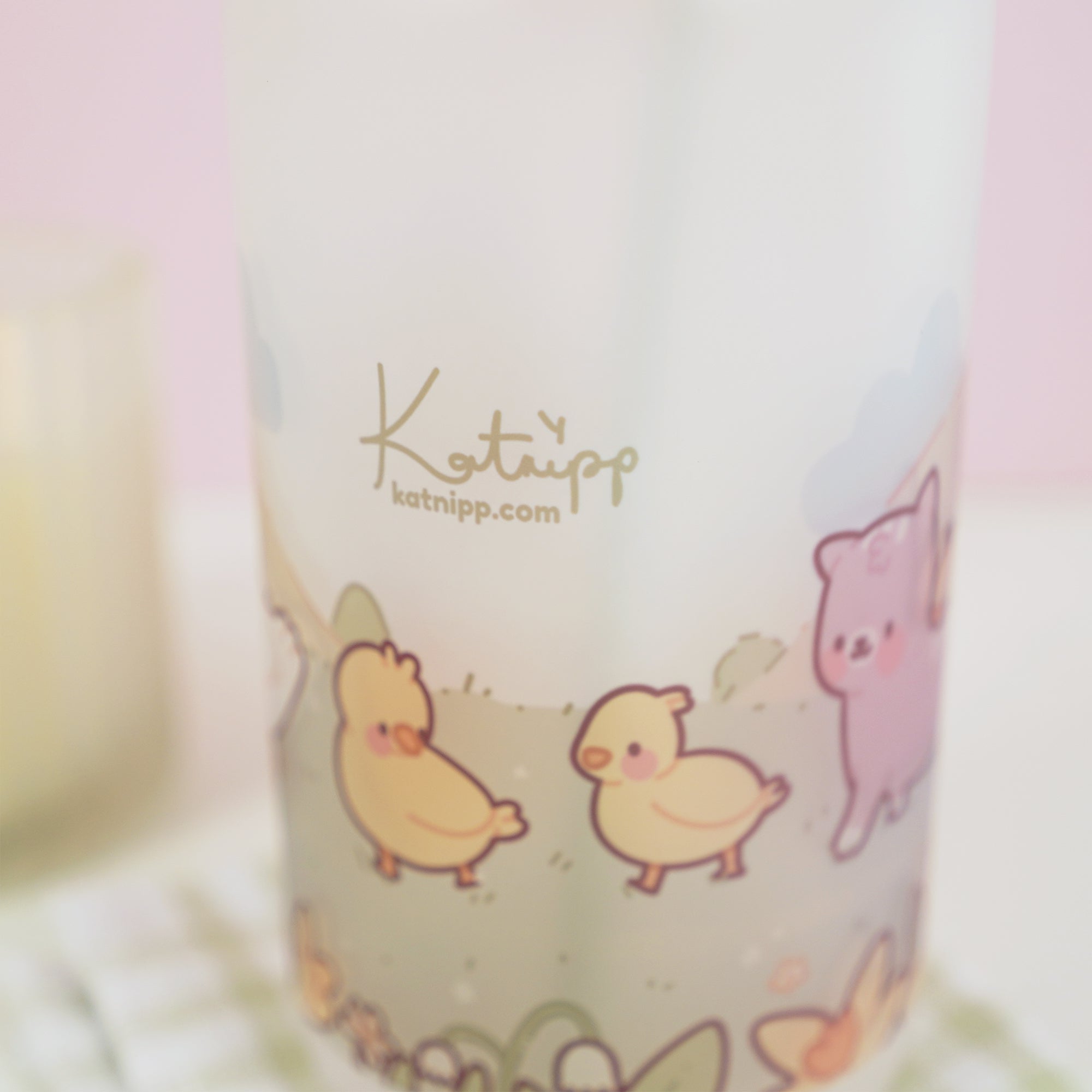 Katnipp Official Bumblebutt Sakura Scene glass tumbler, Kawaii