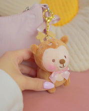 Cinnamon the Deer Keychain Plush | Kawaii Cottagecore Coquette Plush | Whimsical Pink Bow Deer Plushie