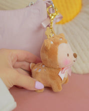 Cinnamon the Deer Keychain Plush | Kawaii Cottagecore Coquette Plush | Whimsical Pink Bow Deer Plushie