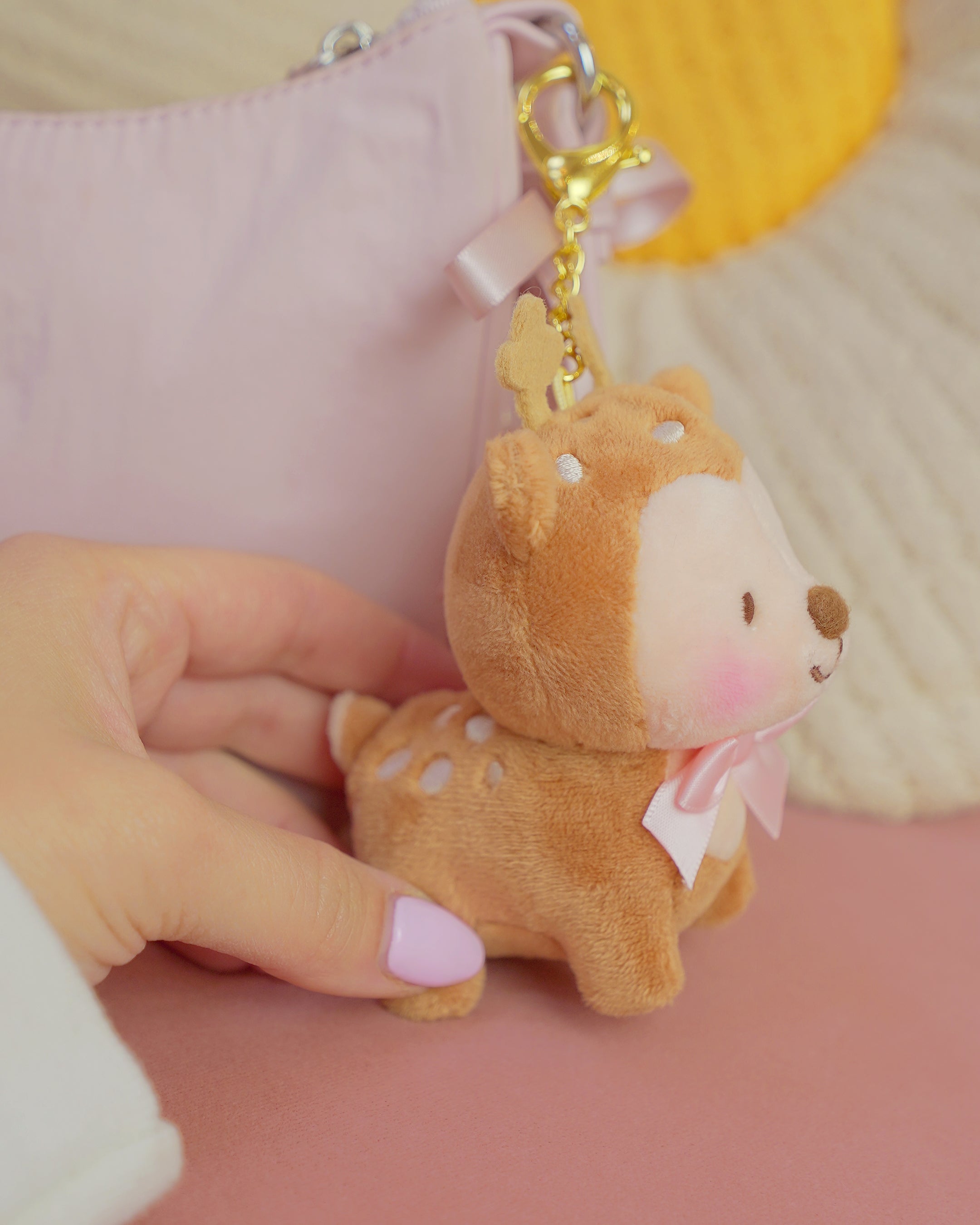 Cinnamon the Deer Keychain Plush | Kawaii Cottagecore Coquette Plush | Whimsical Pink Bow Deer Plushie