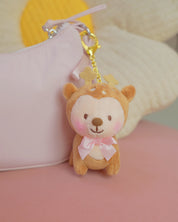 Cinnamon the Deer Keychain Plush | Kawaii Cottagecore Coquette Plush | Whimsical Pink Bow Deer Plushie