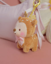 Cinnamon the Deer Keychain Plush | Kawaii Cottagecore Coquette Plush | Whimsical Pink Bow Deer Plushie