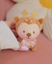 Cinnamon the Deer Keychain Plush | Kawaii Cottagecore Coquette Plush | Whimsical Pink Bow Deer Plushie