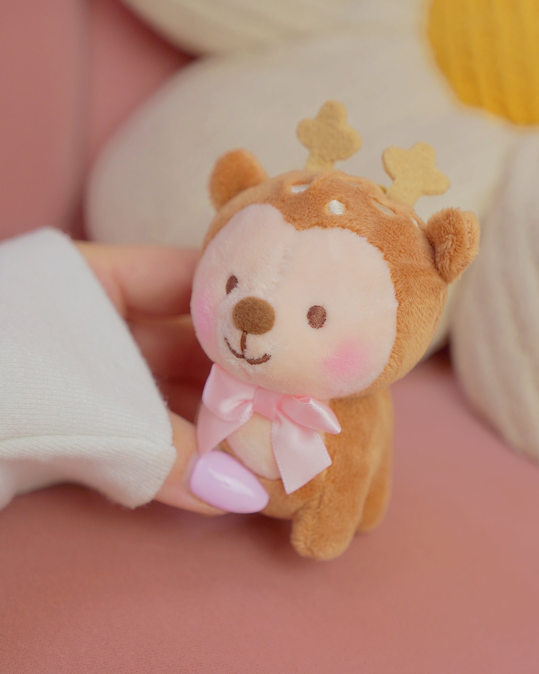 Cinnamon the Deer Keychain Plush | Kawaii Cottagecore Coquette Plush | Whimsical Pink Bow Deer Plushie
