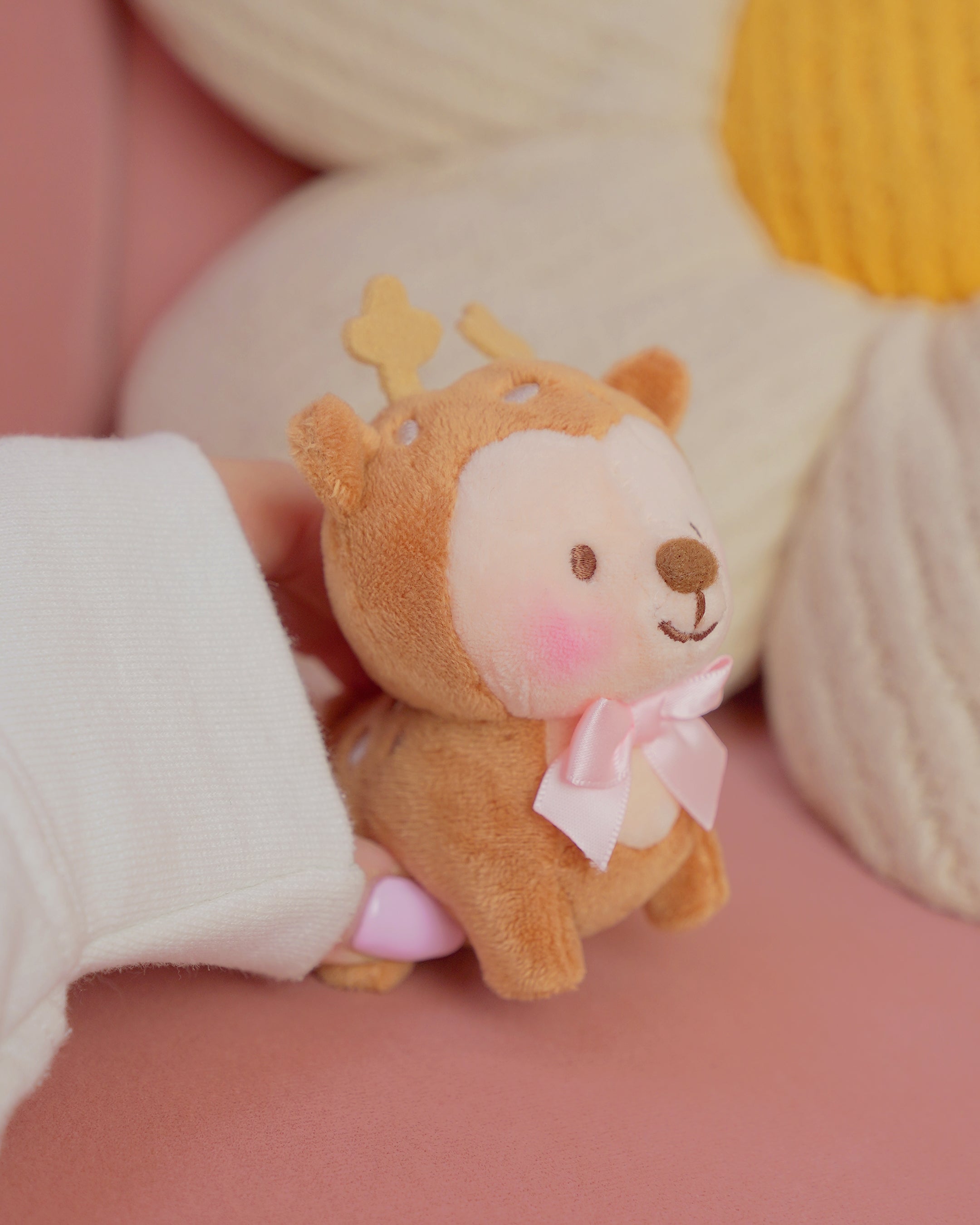 Cinnamon the Deer Keychain Plush | Kawaii Cottagecore Coquette Plush | Whimsical Pink Bow Deer Plushie