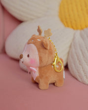 Cinnamon the Deer Keychain Plush | Kawaii Cottagecore Coquette Plush | Whimsical Pink Bow Deer Plushie