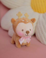 Cinnamon the Deer Keychain Plush | Kawaii Cottagecore Coquette Plush | Whimsical Pink Bow Deer Plushie