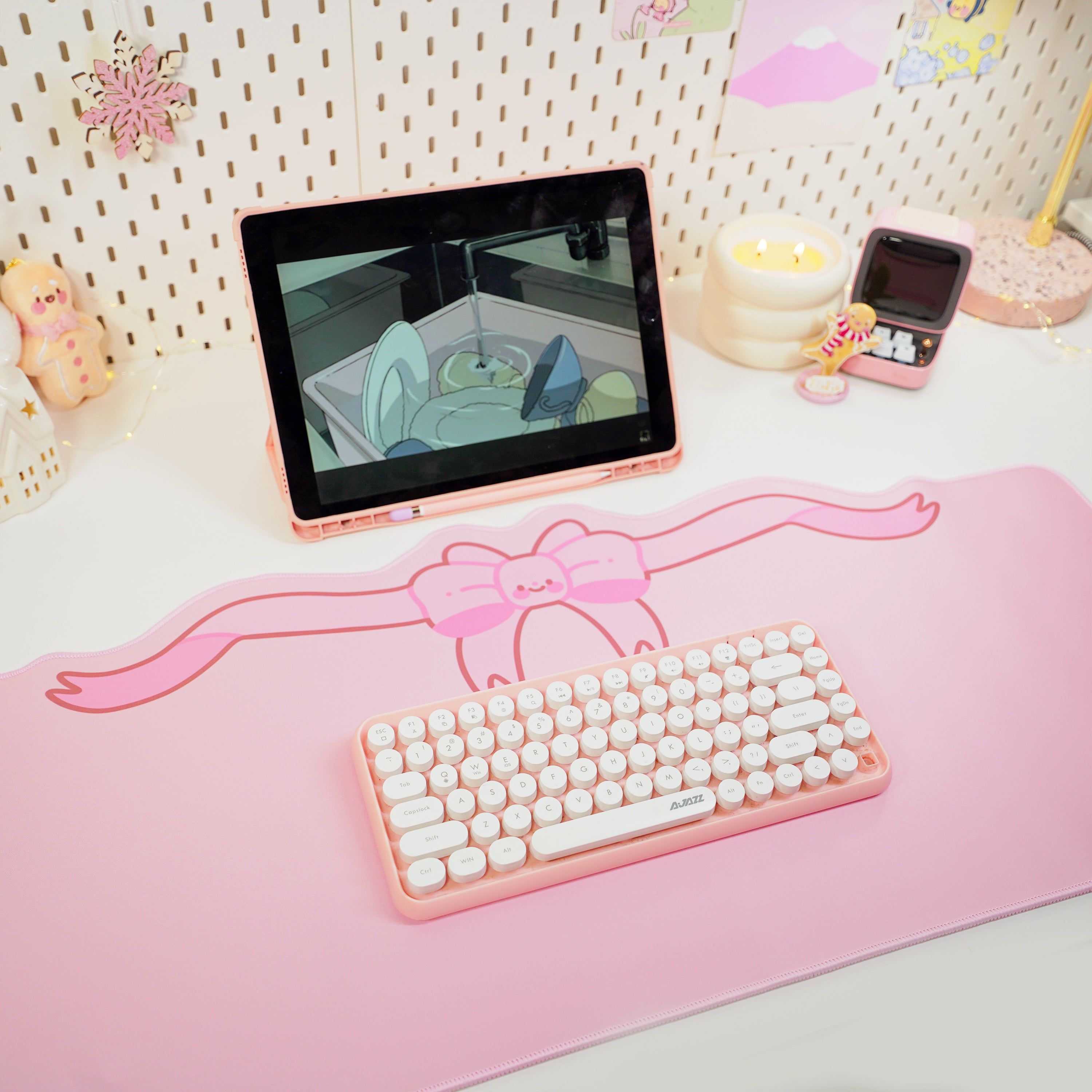 Coquette Pink Bow Desk Mat | Kawaii Gaming Mouse Pad | Cute Pastel Aesthetic Desk Decor | Katnipp Studios