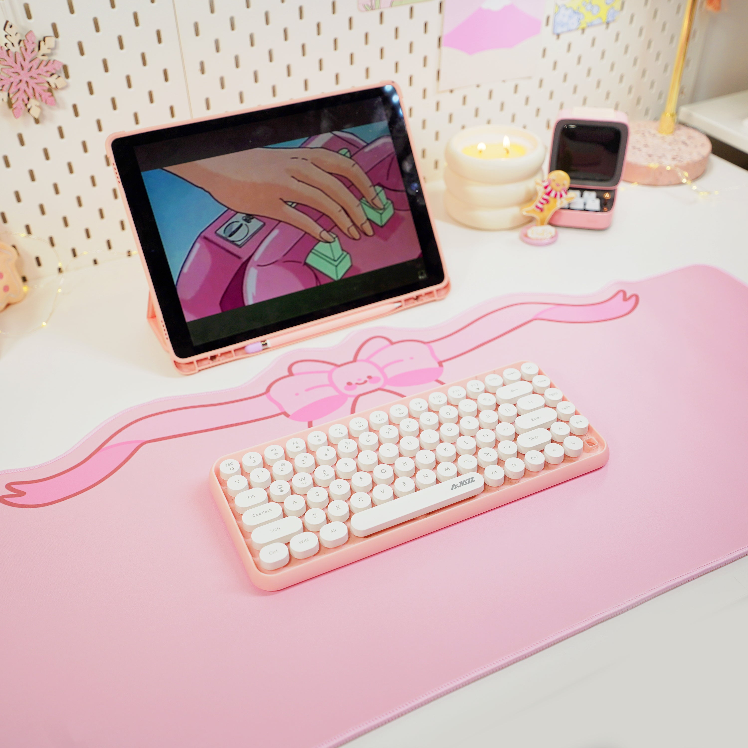 Coquette Pink Bow Desk Mat | Kawaii Gaming Mouse Pad | Cute Pastel Aesthetic Desk Decor | Katnipp Studios