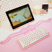 Coquette Pink Bow Desk Mat | Kawaii Gaming Mouse Pad | Cute Pastel Aesthetic Desk Decor | Katnipp Studios