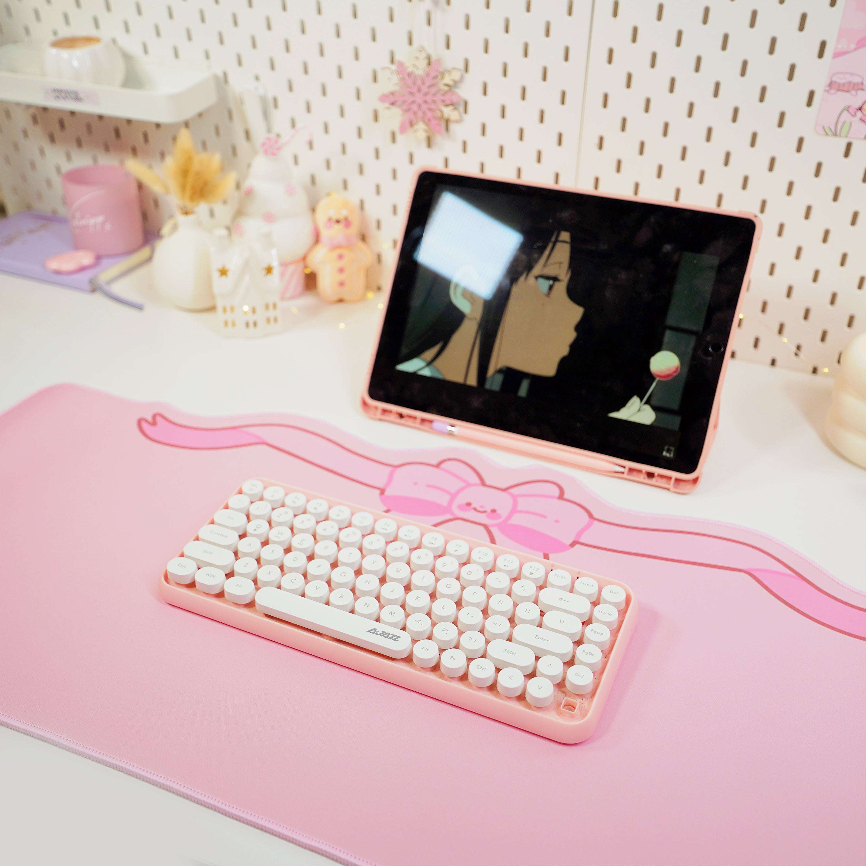 Coquette Pink Bow Desk Mat | Kawaii Gaming Mouse Pad | Cute Pastel Aesthetic Desk Decor | Katnipp Studios