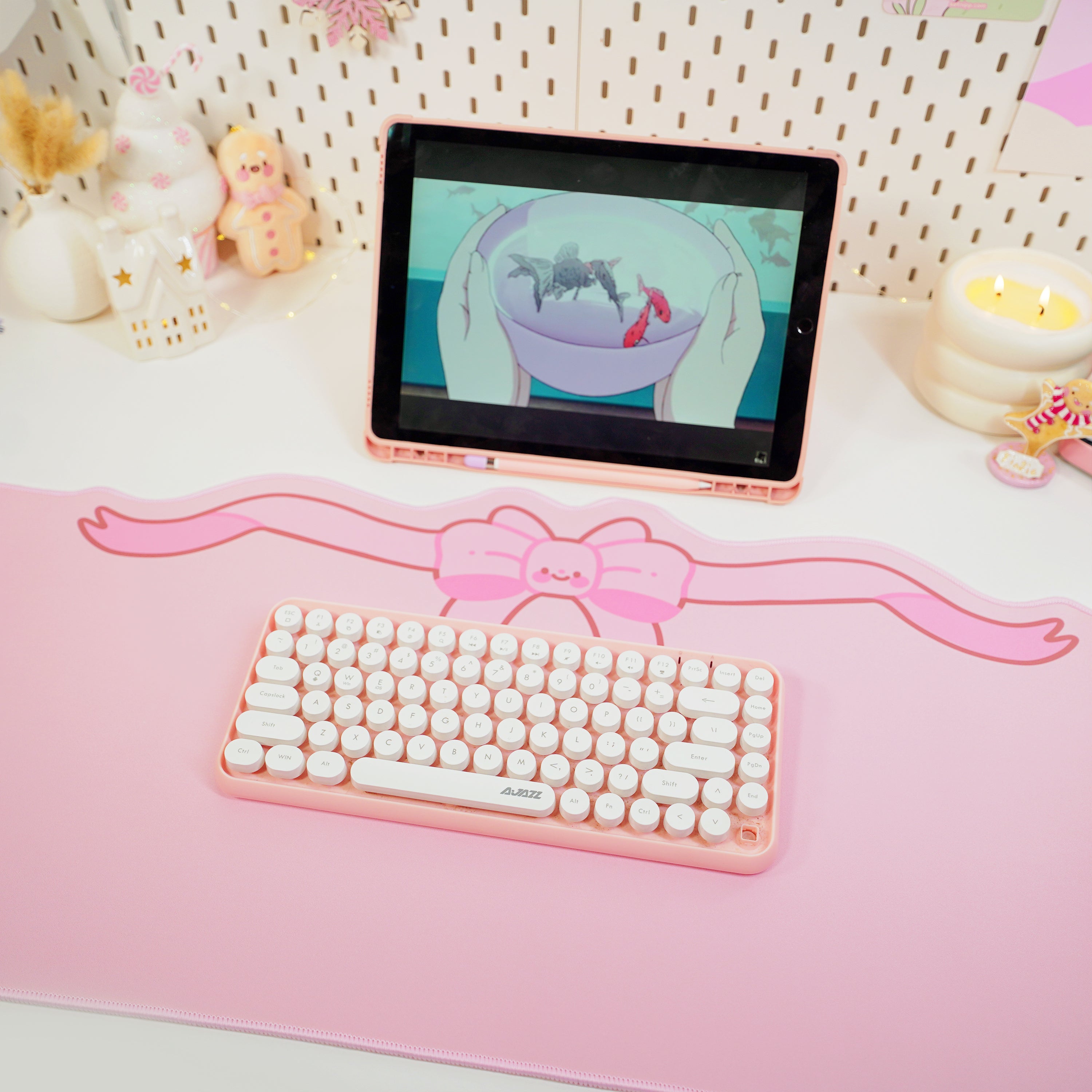 Coquette Pink Bow Desk Mat | Kawaii Gaming Mouse Pad | Cute Pastel Aesthetic Desk Decor | Katnipp Studios