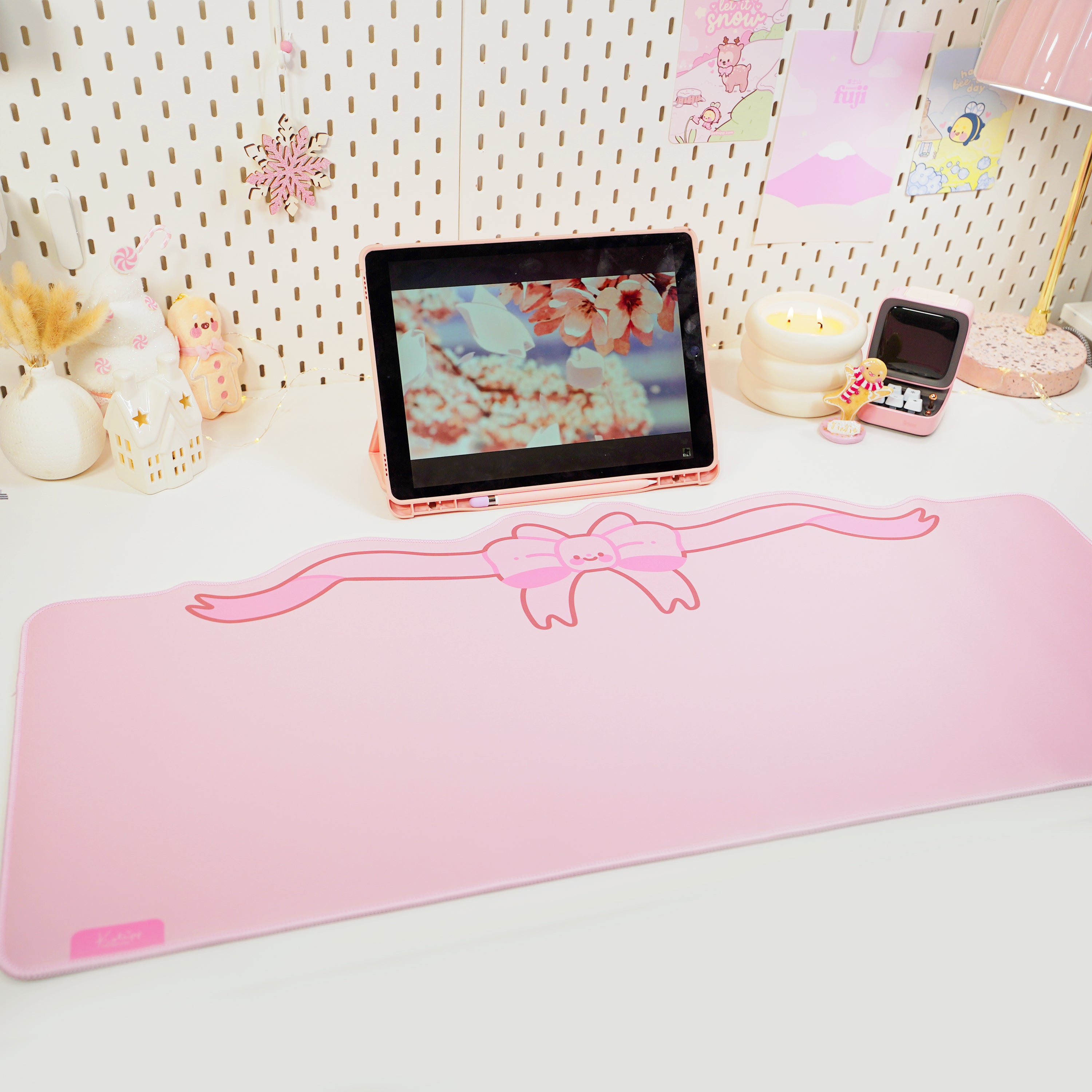 Coquette Pink Bow Desk Mat | Kawaii Gaming Mouse Pad | Cute Pastel Aesthetic Desk Decor | Katnipp Studios