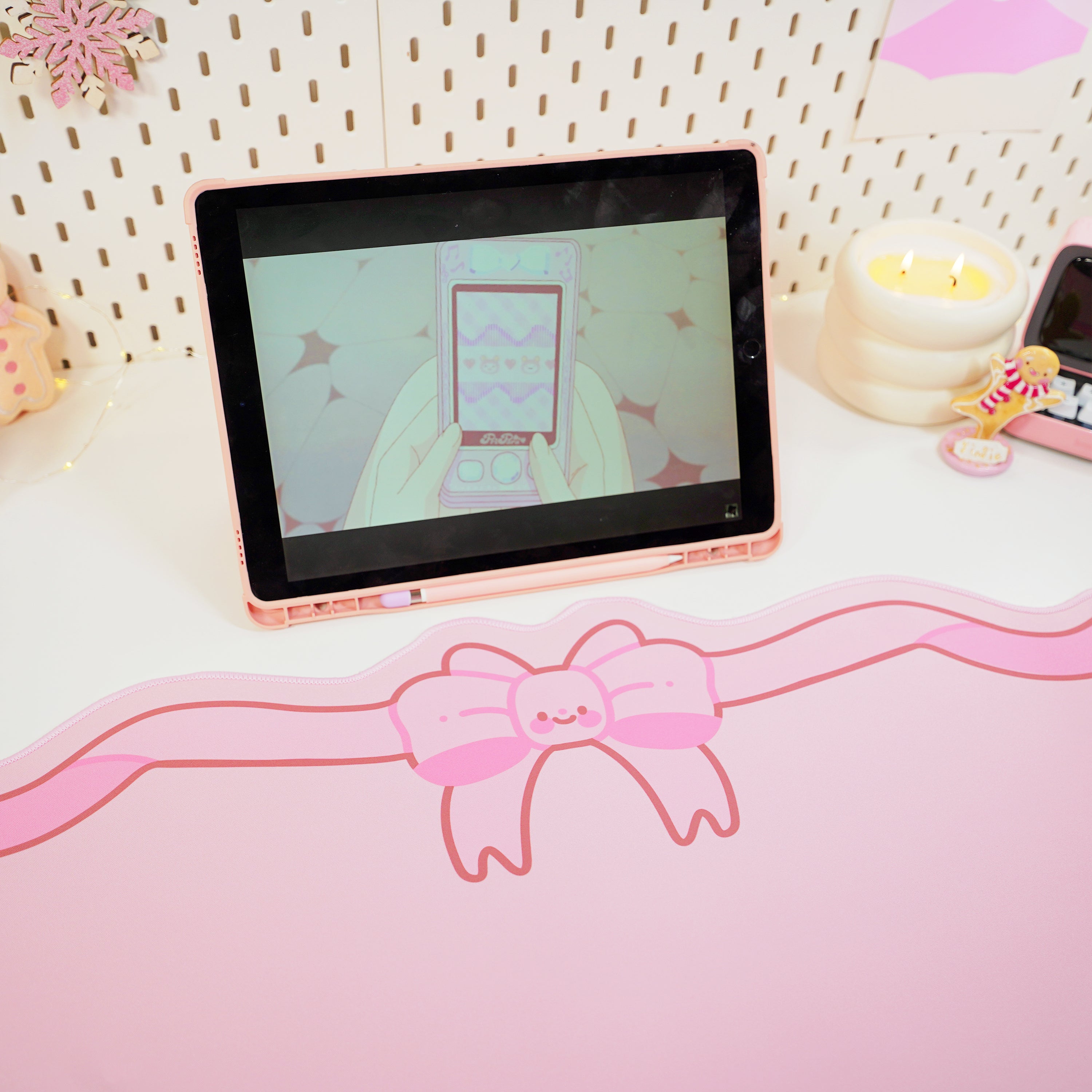 Coquette Pink Bow Desk Mat | Kawaii Gaming Mouse Pad | Cute Pastel Aesthetic Desk Decor | Katnipp Studios