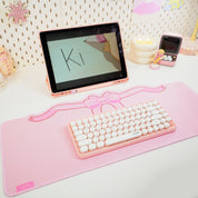 Coquette Pink Bow Desk Mat | Kawaii Gaming Mouse Pad | Cute Pastel Aesthetic Desk Decor | Katnipp Studios