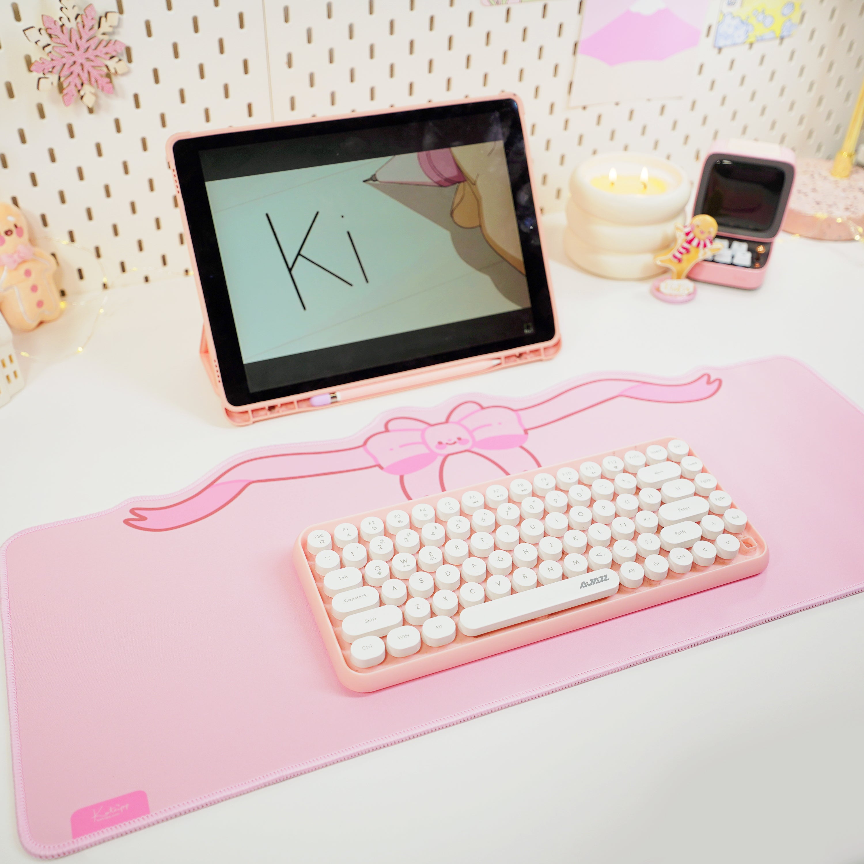Coquette Pink Bow Desk Mat | Kawaii Gaming Mouse Pad | Cute Pastel Aesthetic Desk Decor | Katnipp Studios
