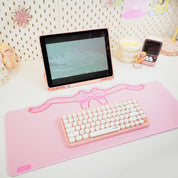 Coquette Pink Bow Desk Mat | Kawaii Gaming Mouse Pad | Cute Pastel Aesthetic Desk Decor | Katnipp Studios