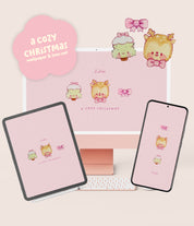 Pastel Pink Coquette Christmas Wallpaper Set | Cosy Cottage-Core Digital Download (Phone, iPad, Desktop + Icons)