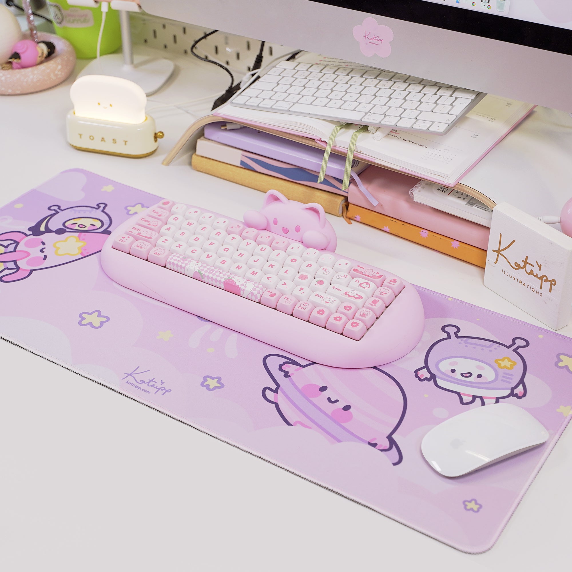 Pocket Planets Space Desk Mat | Katnipp Cosmic Mouse Pad | Kawaii Gaming Desk Decor | Katnipp Studios Desk Mat