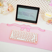 Coquette Pink Bow Desk Mat | Kawaii Gaming Mouse Pad | Cute Pastel Aesthetic Desk Decor | Katnipp Studios
