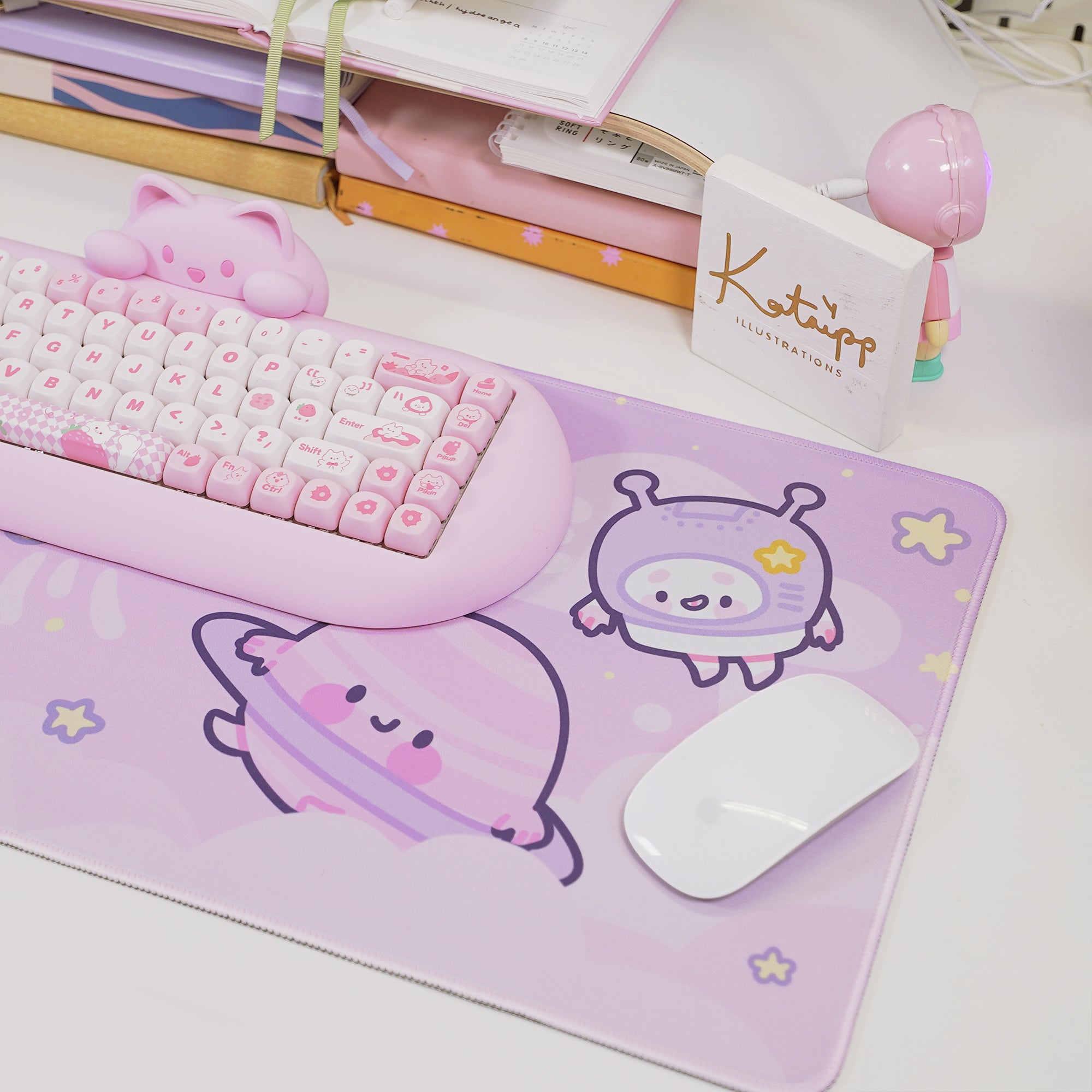 Pocket Planets Space Desk Mat | Katnipp Cosmic Mouse Pad | Kawaii Gaming Desk Decor | Katnipp Studios Desk Mat