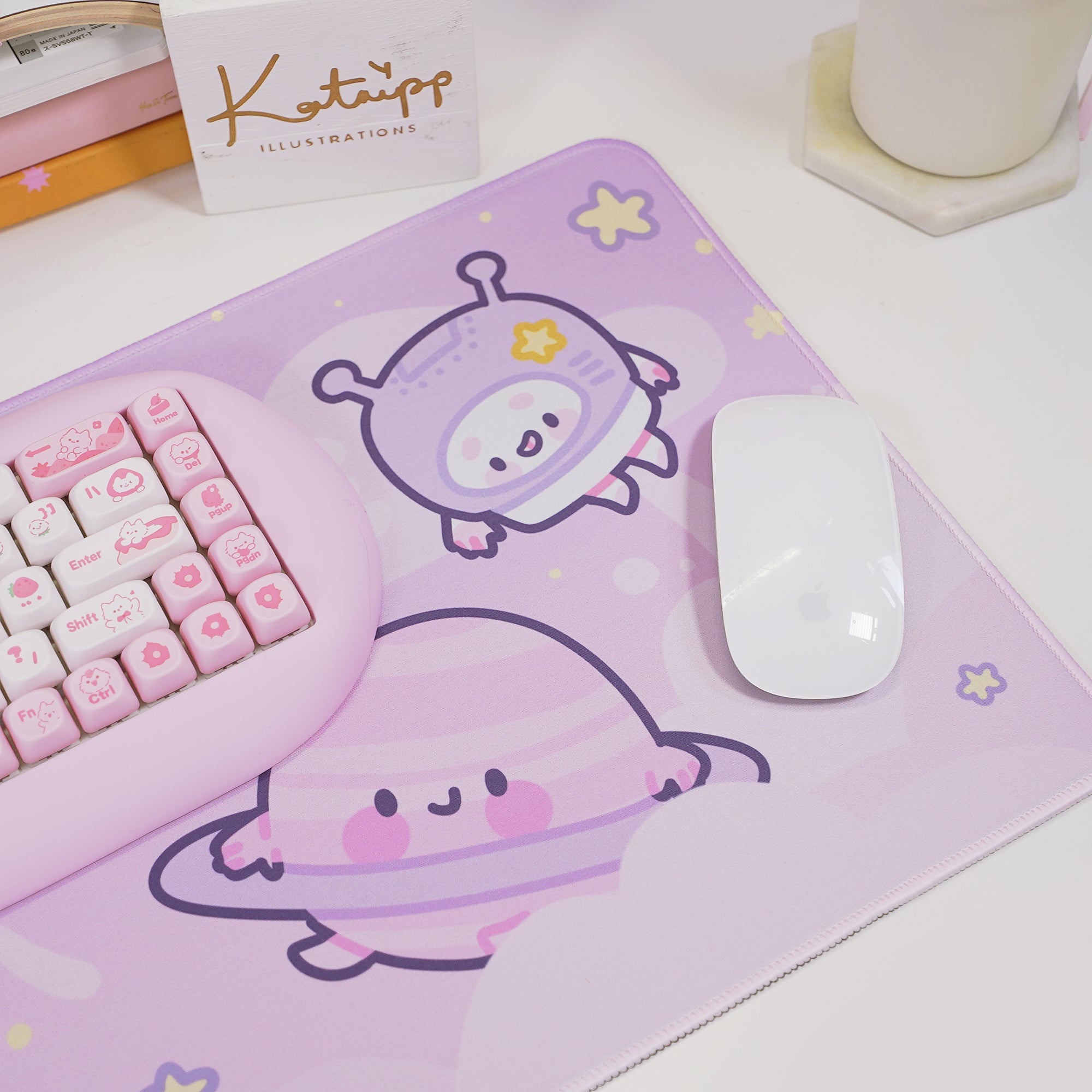 Pocket Planets Space Desk Mat | Katnipp Cosmic Mouse Pad | Kawaii Gaming Desk Decor | Katnipp Studios Desk Mat
